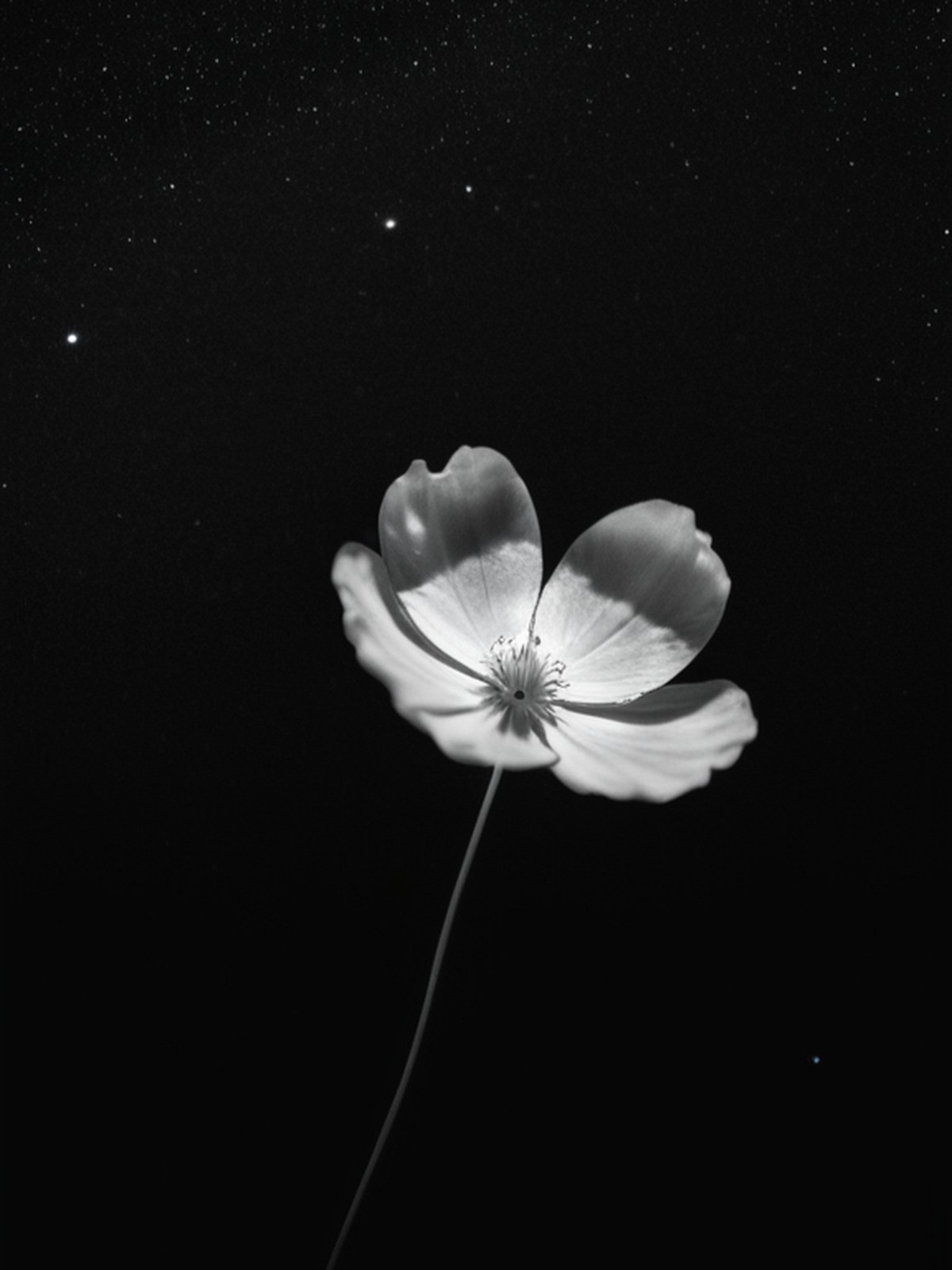Single white flower, black and white