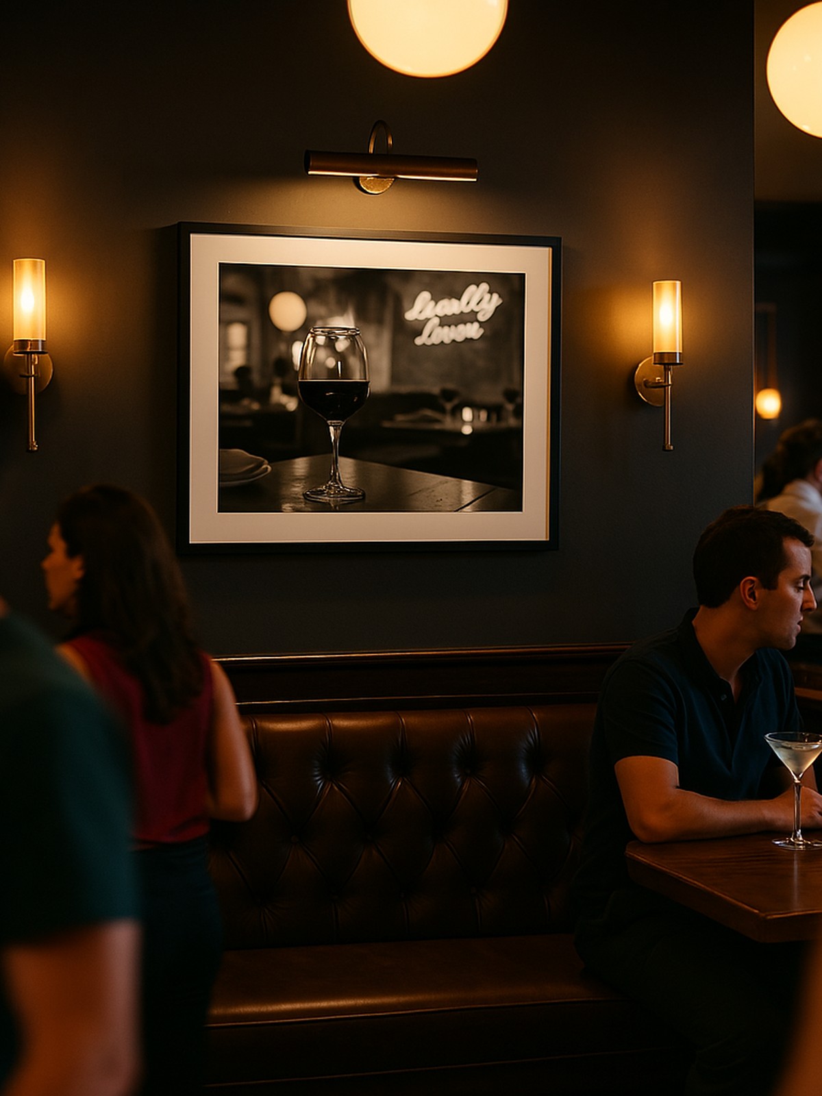 Warmly lit restaurant interior with 'Local Loved' sign