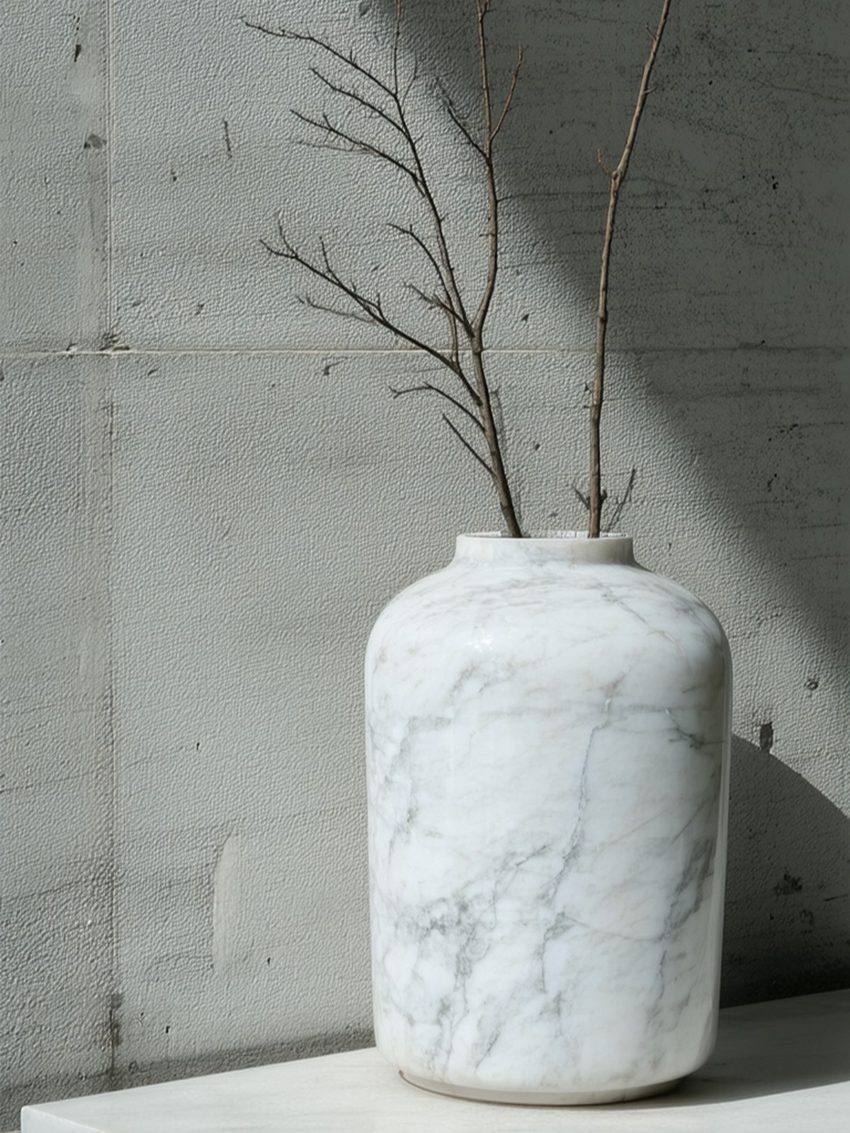 White marble vase with dry branches