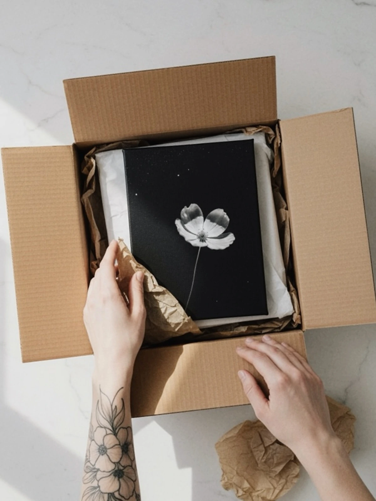 Framed AI art print hanging in a modern living room